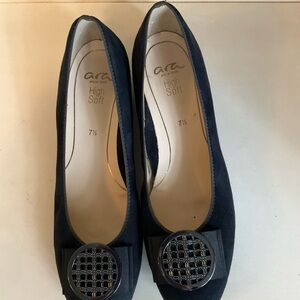 Ara Navy Suede Ballet Flats with Decorative Buckle